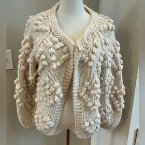 Chicwish Ivory Bubble Heart Cardigan Sweater, Medium
